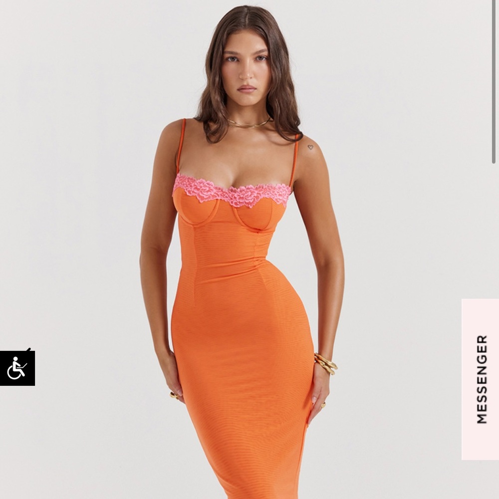 HOUSE OF CB AIZA FLAME ORANGE MAXI DRESS
USD $255 size XS regular cup size